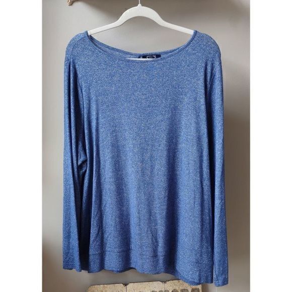 Chaps Denim Casual Blue and White Long‎ Sleeve Peep Back Knit Top Sz 2XL - Picture 1 of 9